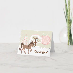 Cartão De Agradecimento Bonito Cavalo Marrom Snowy Pink Winter Obrigado