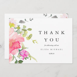 Cartão De Agradecimento Bonito Chá de fraldas de Flores de Aquarela Obriga