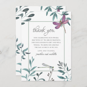 Cartão De Agradecimento Bonito Dragonfly Garden Greenery em Casamento Bran