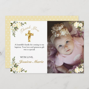 Cartão De Agradecimento Bonito Floral Dourada Cruz Baptism Foto Obrigado