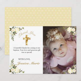 Cartão De Agradecimento Bonito Floral Dourada Cruz Baptism Foto Obrigado