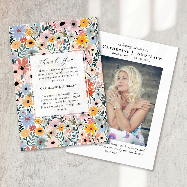 Cartão De Agradecimento Bonito Florals Memorial Foto Simpatia Funeral (Criador carregado)