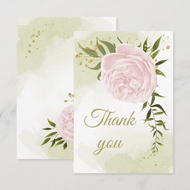 Cartão De Agradecimento bonito flores cor-de-rosa verde botânico (Frente/Verso)