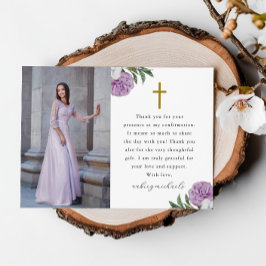Cartão De Agradecimento Bonito Foto de Confirmação Floral Roxo Obrigado