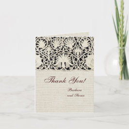 Cartão De Agradecimento Bonito Linen White Lace Antique de Casamento