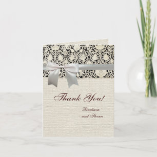 Cartão De Agradecimento Bonito Linen White Lace Antique de Casamento
