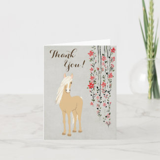 Cartão De Agradecimento Bonito Palomino Pony e Flores Cavalo