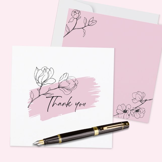 Cartão De Agradecimento Bonito Pastel Rosa Magnolia Flat (This elegant thank you with its feminine touch is available in several styles and sizes. )