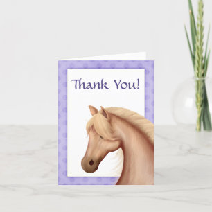 Cartão De Agradecimento Bonito Pôneo Palomino com Cavalo de Frame Roxo