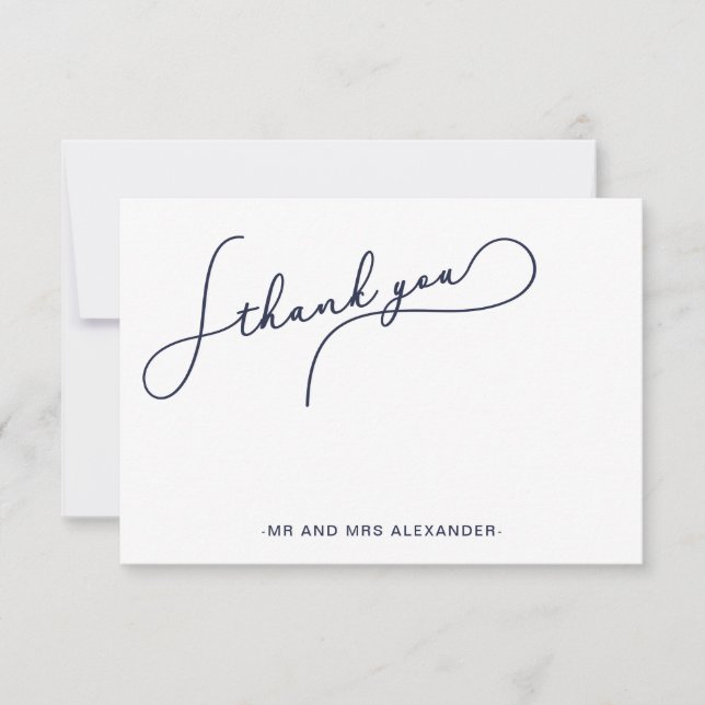 Cartão De Agradecimento Bonito Script Moderno Azul e Faux Dourado Obrigado (Frente)