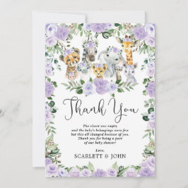 Cartão De Agradecimento Bonito Selva Selvagem Animais Roxos Bebê Floral