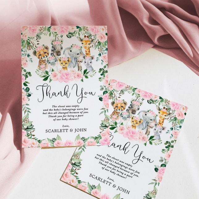 Cartão De Agradecimento Bonito Selva Selvagem Selvagem, Bebê Rosa Rosa (Criador carregado)