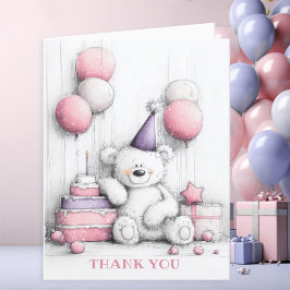 Cartão De Agradecimento Bonito Urso De Teddy Rosa, Obrigado