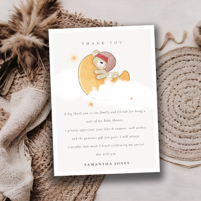 Cartão De Agradecimento Bonito Urso Rosa Sonolento Sobre Chá de fraldas Mo (Criador carregado)