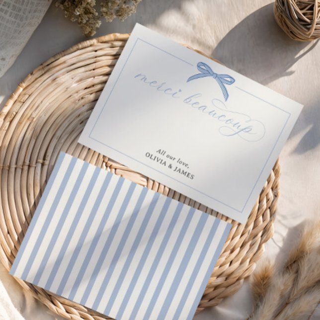 Cartão De Agradecimento Bonjour Bébé Azul Paris Torre Eiffel Chuvada de Be (Criador carregado)