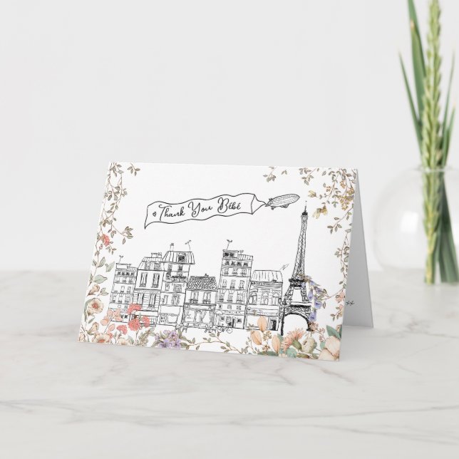 Cartão De Agradecimento Bonjour Bebe França Sexo Chá de fraldas neutro (Frente)