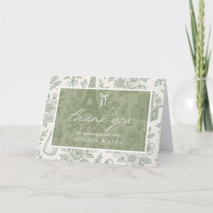 Cartão De Agradecimento Bonjour Bebe Verde Sage Toile Chuvinha de Bebê Fra