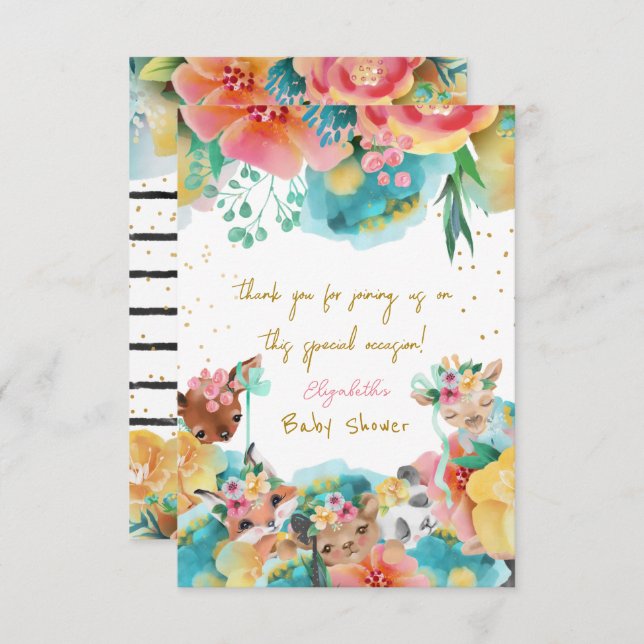 Cartão De Agradecimento Bons Animais Flores Bloom Chá (Frente/Verso)