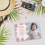 Cartão De Agradecimento Bons Obrigados a Melon Watercolor Watermelon Anive<br><div class="desc">Um cartões de agradecimentos moderno e chic para seus hóspedes no tema melancia cor-de-rosa apresentando uma aquarela rosa de melancia como fundo e uma bela foto de aniversário da sua pequenina.</div>