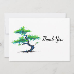 Cartão De Agradecimento Bonsai Watercolor azul