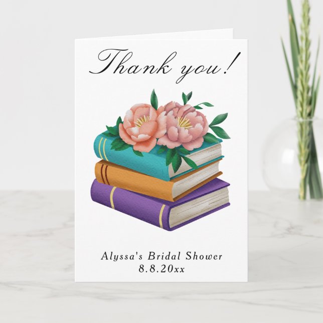 Cartão De Agradecimento Books Floral Bridal Shower Thank you (Frente)