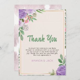 Cartão De Agradecimento Borboleta Beija Chá de fraldas de Flores Violetas