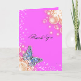 Cartão De Agradecimento Borboleta casamento roxo azul rosa