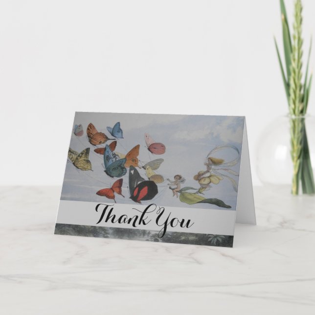 Cartão De Agradecimento Borboleta e Borboletas-de-Fada Rainha (Frente)