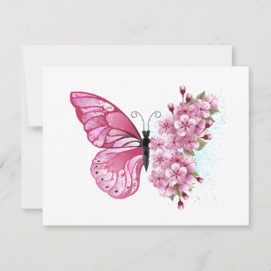 Cartão De Agradecimento Borboleta Flor com Sakura Rosa