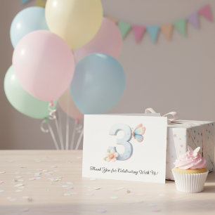 Cartão De Agradecimento Borboleta Floral 3º Aniversário Caprichoso de Prim