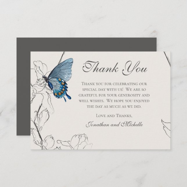 Cartão De Agradecimento Borboleta Floral Geométrica Dusty Casamento de Por (Frente/Verso)