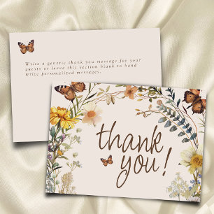 Cartão De Agradecimento Borboleta Floral Rústica Gênero Chá de fraldas neu
