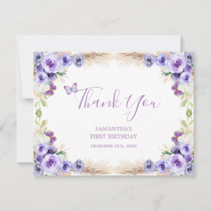 Cartão De Agradecimento Borboleta Flutuada de Um Ano Primeiro Aniversário 