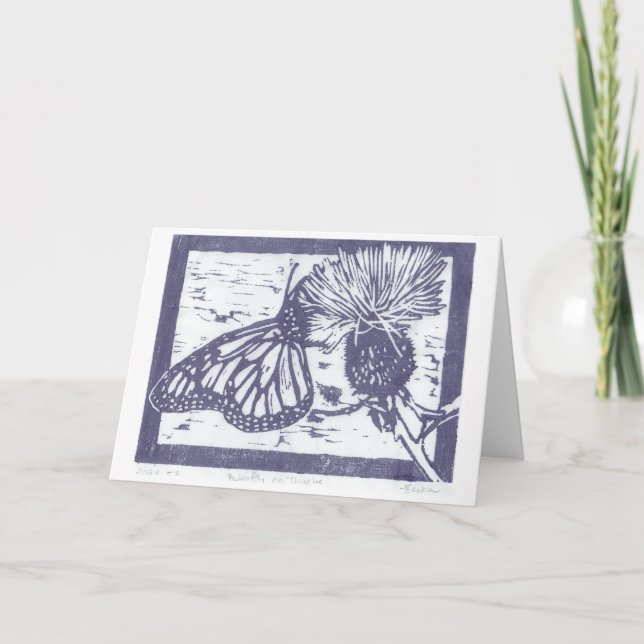 Cartão De Agradecimento Borboleta no Thiste Japonês Woodblock Impressão (Frente)