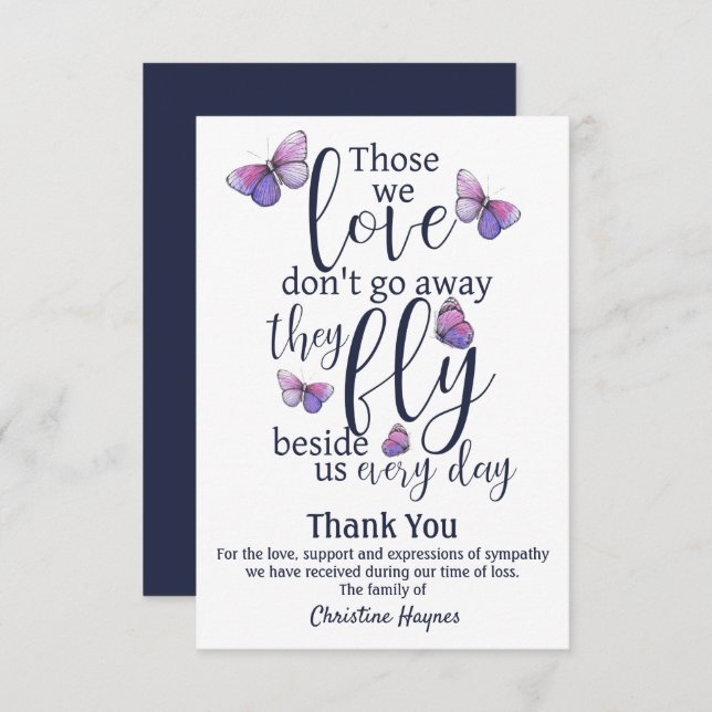 Cartão De Agradecimento Borboleta Obrigado Simpatia Funeral (Frente/Verso)