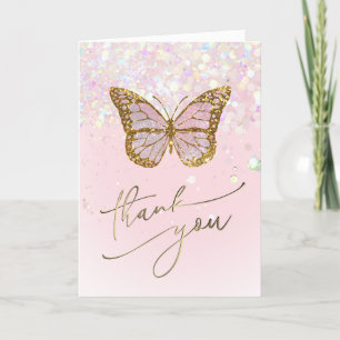 Cartão De Agradecimento borboleta rosa obrigado você