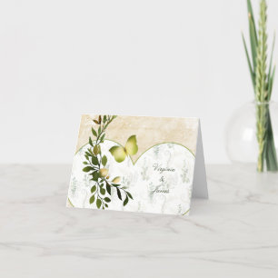 Cartão De Agradecimento Borboleta Vintage, Coração e Folhagem