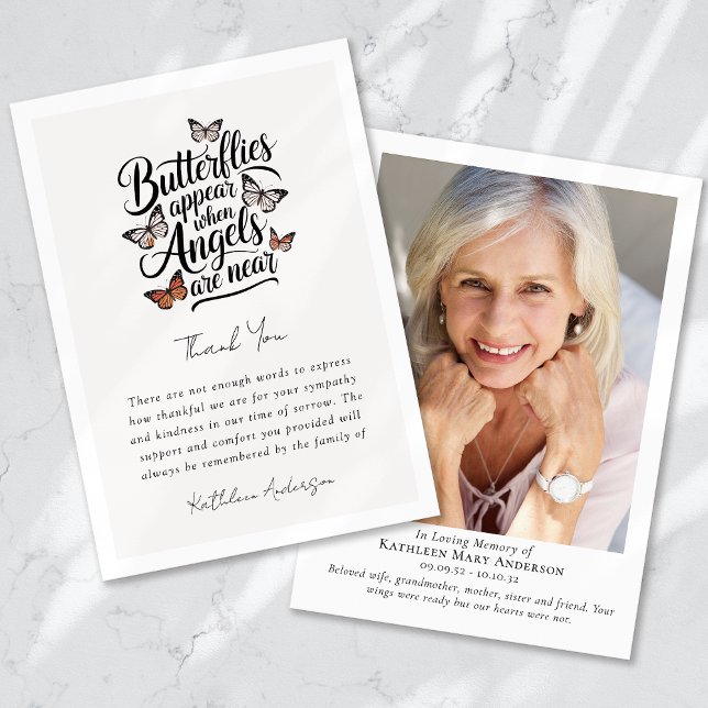 Cartão De Agradecimento Borboletas Angels Foto Memorial Simpatia Funeral (Criador carregado)