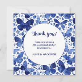 Cartão De Agradecimento Borboletas Aquarela Indigo Blue Casamento