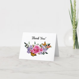 Cartão De Agradecimento Borboletas Boho Floral Aquarela Rústica