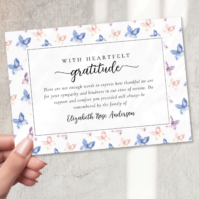 Cartão De Agradecimento Borboletas bonito Simpatia Azul Lilac Funeral (Criador carregado)