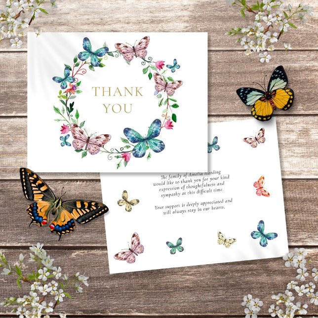 Cartão De Agradecimento Borboletas Celebração Funeral Da Vida (Butterflies Funeral Celebration Of Life Thank You Card)