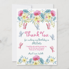 Cartão De Agradecimento Borboletas de Aquarela Rosa Floral Aniversário