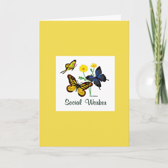 Cartão De Agradecimento Borboletas do Trabalhador Social Obrigado (Frente)