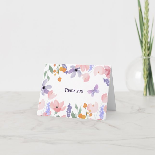 Cartão De Agradecimento Borboletas e Blooms (Frente)