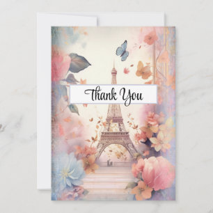 Cartão De Agradecimento Borboletas e flores de torre Eiffel