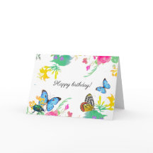 Borboletas e flores em aquarela