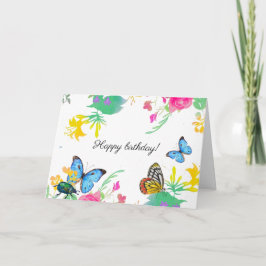 Cartão De Agradecimento Borboletas e flores em aquarela