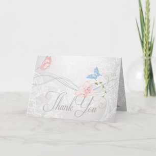 Cartão De Agradecimento Borboletas e rendas Obrigado
