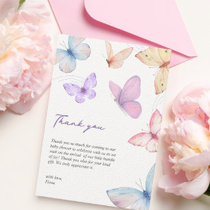 Cartão De Agradecimento Borboletas Elegante Baby shower Escrito à mão